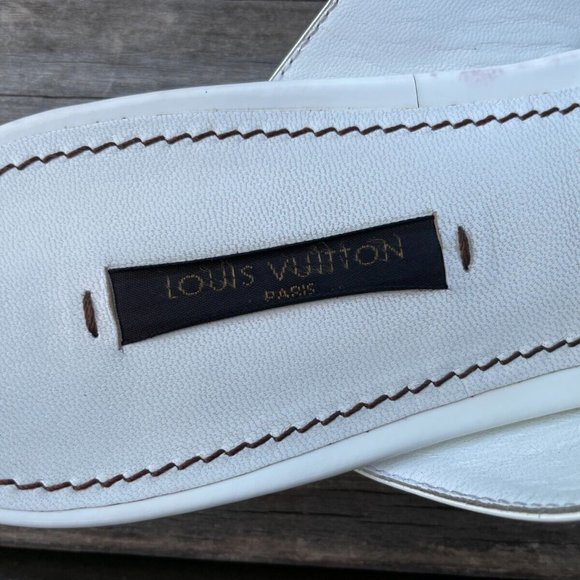 Louis Vuitton Women Sandal Shoes White Leather Thong Flat Made in Italy Size 40 - Picture 9 of 13